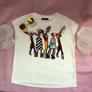 TULLE RUFFLED SLEEVE FASHION TOP + SHADES🤍